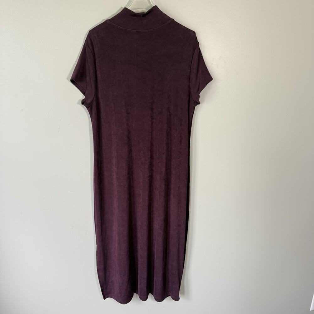 Chico's Midi Dress 2P US 12/14 P Solid Slinky Mock Neck Short Sleeve Burgundy - Picture 4 of 5